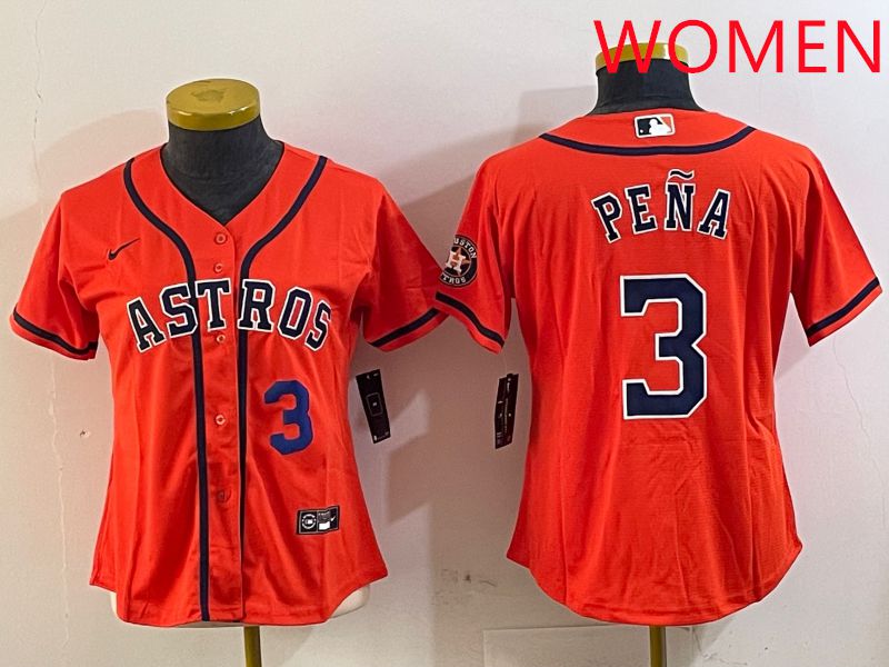 Women Houston Astros #3 Pena Orange Game 2025 Nike MLB Jersey style 1